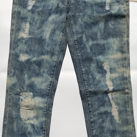 Y2K Low Rise Jeans Distressed Skinny Tie Dye Blue - Picture 7 of 8